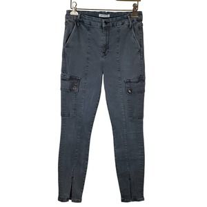 Good American Good Legs Cargo Jeans Split Hem Washed Black Size 8/29